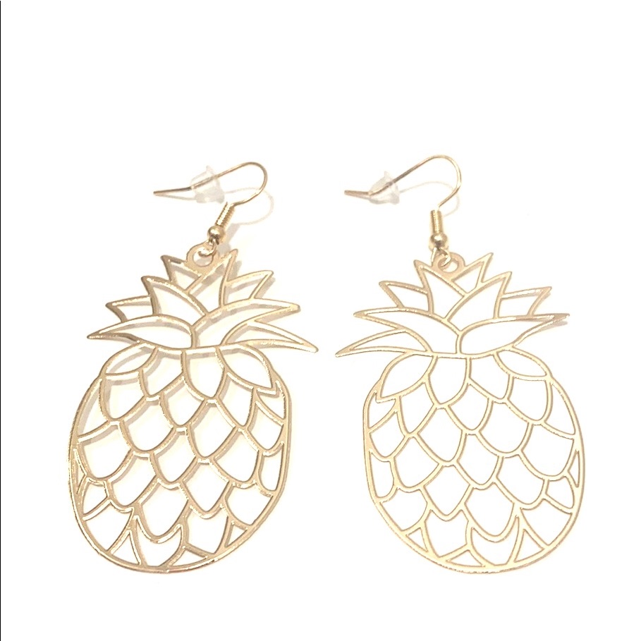 Pineapple Earrings Lightweight Gold Tone Fruit